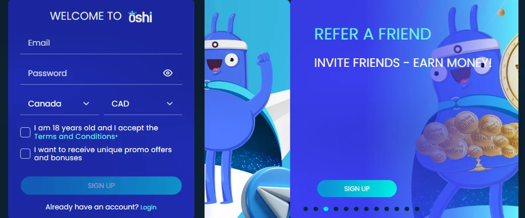 Oshi — Up to $6,000 + 450 free spins!